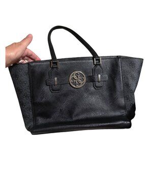 GUESS Black Logo Tote Satchel Large Shoulder Bag 17” Zip Top VG508923